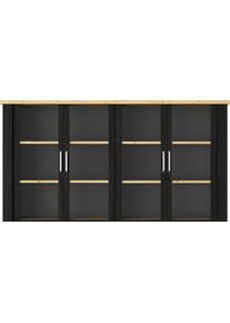 Buffetaufsatz GAMI "Sequoia", schwarz, B:220cm H:116cm T:41cm, Holzwerkstoff, M&ouml;belaufs&auml;tze, Buffetaufsatz, Wohnzimmer-Programm in Landhaus- und Industrial-Dekor