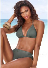 Triangel-Bikini-Top s.Oliver "Aiko", Damen, Gr. 42, Cup C/D, gr&uuml;n (oliv), Microfaser, Microfaser, Polyamid, unifarben, Bikini-Oberteile Triangel-Bikini-Top, mit H&auml;keloptik, Topseller