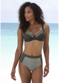 B&uuml;gel-Bikini-Top Lascana "Yuna", Damen, Gr. 44, Cup B, blau (oliv), Recycling-Polyamid, kontrastfarbene Details, unifarben, Bikini-Oberteile B&uuml;gel-Bikini-Top, mit kontrastfarbenen Eins&auml;tzen
