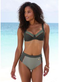 B&uuml;gel-Bikini-Top Lascana "Yuna", Damen, Gr. 36, Cup B, blau (oliv), Recycling-Polyamid, kontrastfarbene Details, unifarben, Bikini-Oberteile B&uuml;gel-Bikini-Top, mit kontrastfarbenen Eins&auml;tzen