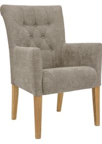 Esszimmerstuhl Home Affaire "King", braun (hellbraun, natur), B:60cm H:92cm T:65cm, Polyester, St&uuml;hle, Esszimmerstuhl, Armlehnstuhl mit Knopfheftung, Polsterstuhl