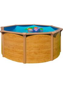Rundpool KWAD "Green line Evolution", blau (wood, innenfarbe: blau), H:132cm &Oslash;:460cm, Schwimmbecken, Rundpool, 4,6x1,32 wood Folie in blau, sand oder grau erh&auml;ltlich