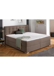 Boxbett Home Affaire "Olivet mit Bettkasten", braun (hellbraun), B:214cm L:230cm, Komplettbetten, Boxbett, in 4 Farben, 4 Breiten, 2 Matratzenarten, auch in &Uuml;berl&auml;nge 220 cm