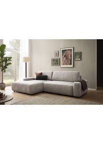 Ecksofa Home Affaire "TORGE (264cm), Schlafsofa in Cord, Samtvelours o Struktur fein, L-Form", beige (hellbeige), B:264cm H:82cm T:162cm, 100% Polyester, Sofas, Ecksofa, Schlaffunktion, Bettkasten, Liegefl&auml;che: 125/210 cm