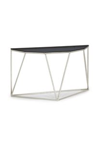 Konsolentisch LEONIQUE "Aria Konsolentisch", schwarz (schwarz, silber, schwarz), B:140cm H:81cm T:43cm, Tische, Konsolentisch, Konsolentisch, 6-eckig, Chrom, Rauchglas, Edelstahlgestell, 140x43x81