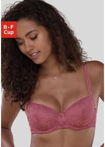 Schalen-BH Lascana, Damen, Gr. 95, Cup E, braun (kastanie), Spitze, Obermaterial: 72% Polyamid, 20% Polyester, 8% Elasthan, BHs Schalen-BH, mit B&uuml;gel aus blumiger Jacquardspitze, sexy Dessous