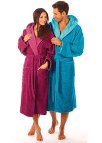 Unisex-Bademantel Egeria "Cairo, ideal f&uuml;r Sauna & Spa, Hotelbademantel, Morgenmantel" Gr. M, lila (beere), L:120cm, Walkfrottee, Hausm&auml;ntel, Unisex-Bademantel, mit Kapuze, Doubleface Optik