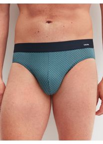 Minislip Calida "Cotton Code Design", Damen, Gr. M (50), retro blau, Single Jersey, Obermaterial: 94% Baumwolle, 6% Elasthan, eng, Unterhosen Minislip, breiter Bund, mit Druck, eng, kurz, mit Logo, Baumwollmix