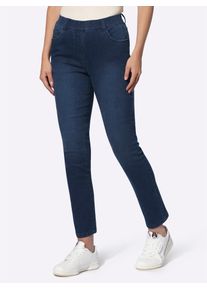 Schlupfjeans Heine, Damen, Gr. 50, Normalgr&ouml;&szlig;en, blau (dunkelblau), 81% Baumwolle, 17% Polyester, 2% Elasthan, unifarben, lang, Jeans Schlupfjeans