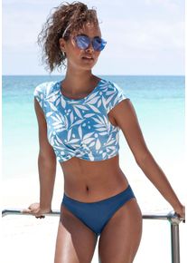 active by Lascana Crop-Bikini-Top LASCANA ACTIVE "Lia", Damen, Gr. 38, Cup A/B, wei&szlig; (blau wei&szlig; bedruckt), Recycling-Polyamid, bedruckt, Bikini-Oberteile Crop-Bikini-Top, mit Knotenoptik vorn