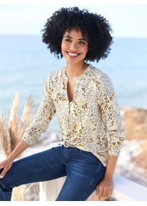 Shirtbluse Heine, Damen, Gr. 36, champagner, ocker, bedruckt, 95% Viskose, 5% Elasthan, bedruckt, gemustert, mehrfarbig, Rundhals, Blusen Shirtbluse