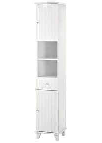 Hochschrank Welltime "Venezia Landhaus", wei&szlig;, B:33cm H:176cm T:33cm, Schr&auml;nke, Hochschrank, Badm&ouml;bel, aus massiver Kiefer, 2 T&uuml;ren, 1 Schublade, Breite 33 cm