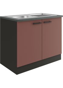Sp&uuml;lenschrank Optifit "Palma", rot (rostrot, anthrazit, anthrazit), B:100cm H:84,8cm T:60cm, Holzwerkstoff, Schr&auml;nke, Sp&uuml;lenschrank, Breite 100 cm, inklusive Einbausp&uuml;le