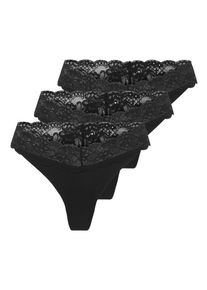 Tanga Only "ONLCHLOE LACE S.S THONG 3-PACK ACC", Damen, Gr. S (36), 3 Stk., schwarz (schwarz pack:x3), Obermaterial: 75% Nylon, 25% Elasthan, unifarben, figurbetont, Unterhosen Tanga, Topseller