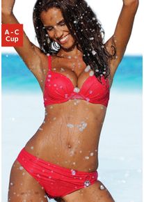 Push-Up-Bikini s.Oliver, Damen, Gr. 42, Cup C, rot, Microfaser, Polyamid, unifarben, Bikini-Sets Push-Up-Bikini, mit Zierring an der Hose