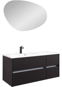 Badm&ouml;bel-Set SAPHIR "Badm&ouml;bel-Set Serie 6010 Waschtisch mit Unterschrank und Spiegel", schwarz (schwarz matt), B:113cm H:200cm T:50cm, Holzwerkstoff, Kastenm&ouml;bel-Sets, Badm&ouml;bel-Set, Badm&ouml;bel-Set mit Solid Surface-Waschtisch und LED-Spiegel, vormontiert