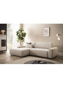 Ecksofa Home Affaire "TORGE (264cm), Schlafsofa in Cord, Samtvelours o Struktur fein, L-Form", beige (hellbeige), B:264cm H:82cm T:162cm, 100% Polyester, Sofas, Ecksofa, Schlaffunktion, Bettkasten, Liegefl&auml;che: 125/210 cm