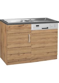 Sp&uuml;lenschrank KOCHSTATION "KS-Colmar", braun (wotaneiche), B:110cm H:85cm T:60cm, Holzwerkstoff, Schr&auml;nke, Sp&uuml;lenschrank, 110 cm, Front und Sockelblende f&uuml;r teilintegrierten Geschirrsp&uuml;ler