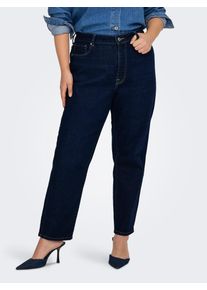 Straight-Jeans Only CARMAKOMA "CAREMILY ST HW STR ANK DNM TAI0045 NOOS", Damen, Gr. 50, L&auml;nge 32, dunkelblau denim detail:rinse, Denim/Jeans, Obermaterial: 99% Baumwolle, 1% Elasthan, unifarben, regular fit kn&ouml;chellang, Jeans Straight-Jeans