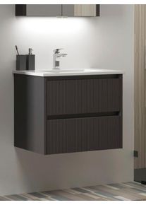 Waschtisch Welltime "Urban", grau (grau matt, grau), B:61,5cm H:50cm T:46,5cm, Holzwerkstoff, Keramik, Kunststoff, MDF, Waschtische, Waschtisch, mit Keramik Waschbecken, 2 Schubladen mit Softclose, Breite 60 cm