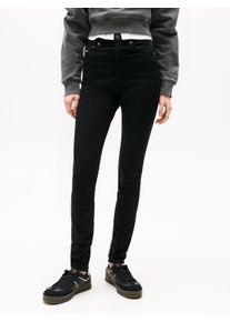 Skinny-fit-Jeans Tommy Jeans "Sylvia High Rise Skinny", Damen, Gr. 29, L&auml;nge 34, schwarz (denim schwarz), Denim/Jeans, Obermaterial: 90% Baumwolle, 8% Elastomultiester, 2% Elasthan, skinny fit, Jeans Skinny-fit-Jeans, Eng anliegende Denim Jeans mit hoher Leibh&ouml;he