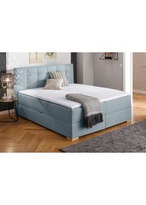 Boxbett Home Affaire "Olivet mit Bettkasten", blau (petrol), B:174cm L:210cm, Komplettbetten, Boxbett, in 4 Farben, 4 Breiten, 2 Matratzenarten, auch in &Uuml;berl&auml;nge 220 cm