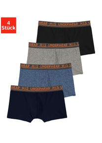 H.I.S. Boxer H.I.S "Boxershorts f&uuml;r Jungen", Jungen, Gr. 182, 4 Stk., blau (navy, grau, meliert, blau, meliert, schwarz), Jersey, Obermaterial: 95% Baumwolle, 5% Elasthan, unifarben, k&ouml;rpernah, Unterhosen Boxer, mit meliertem Logo Webbund