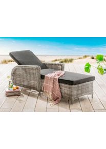 Gartenliege Destiny "CASA", wei&szlig; (altwei&szlig;), Obermaterial: 100% Polyester. F&uuml;llung: 100% Polyurethan. Innenseite: 100% Polyester, Gartenliegen, Gartenliege, Aluminium, Polyrattan, m. Rollen und Auflage, 202x83x58cm, verstellbar