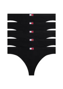 Tanga "5 PACK FLAG THONG", Damen, Gr. M (38), 5 Stk., schwarz (schwarz, schwarz, schwarz, schwarz, schwarz), Jersey, Obermaterial: 95% Baumwolle, 5% Elasthan, Tommy Hilfiger Underwear, k&ouml;rpernah, Unterhosen Tanga, mit Logo