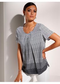 CR&Eacute;ATION L Kurzarmbluse CREATION L, Damen, Gr. 36, schwarz-wei&szlig; (schwarz, wei&szlig;), 100% Viskose, gemustert, mehrfarbig, Rundhals, Blusen Kurzarmbluse