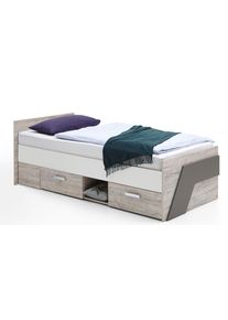 Funktionsbett FMD "Nona", rot (sandeichefarben, abgesetzt wei&szlig;, lavafarben), B:94,6cm H:52,7cm L:204,5cm, Daybetten, Funktionsbett, mit Stauraum