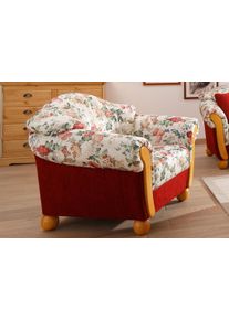 Sessel Home Affaire "Milano, bequemer Loungesessel, Landhaus-Stil, Holz-Chatosen und -F&uuml;&szlig;e", rot (rot, gebl&uuml;mt), B:102cm H:83cm T:81cm, Chenille (70% Polyacryl, 30% Polyester) auf Korpus und Zierkissen, Sitz und R&uuml;cken im Blumenmuster &raquo;Paradise&laquo; (100% Polyester);Chenille (70% Polyacryl, 30% Polyester), Sessel, Sessel