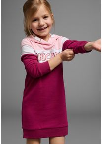 Sweatkleid Kidsworld "UNICORN", M&auml;dchen, Gr. 128/134, N-Gr, bunt (rosa, wei&szlig;, bordeaux), Sweatware, Obermaterial: 60% Baumwolle, 40% Polyester, mehrfarbig, tailliert ca. Mitte Oberschenkel, B&uuml;ndchen, Kleider Sweatkleid, lang, modisch, aus Baumwollmischung, Langarm