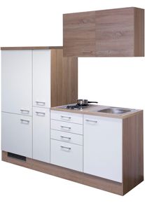 K&uuml;chenzeile Flex-Well "Samoa", wei&szlig; (k&uuml;che: wei&szlig;, front: wei&szlig;, sonoma eiche, korpus: sonoma eiche, arbeitsplatte: sonoma eiche), B:190cm H:200cm T:60cm, Komplettk&uuml;chen-Sets, K&uuml;chenzeile, Gesamtbreite 190 cm, mit Apothekerschrank, mit Einbau-K&uuml;hlschrank etc.