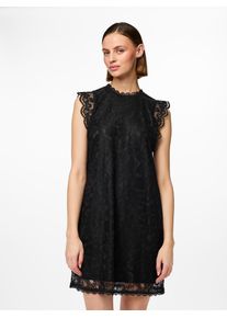 Spitzenkleid Pieces "PCOLLINE SL LACE DRESS NOOS", Damen, Gr. XL, N-Gr, schwarz, Spitze, Obermaterial: 90% Nylon, 10% Elasthan, unifarben, kurz, Rundhals, Kleider Spitzenkleid, Partykleid