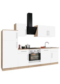 Wiho-K&uuml;chen K&uuml;chenzeile WIHO K&Uuml;CHEN "Cali", wei&szlig; (k&uuml;che: braun, korpus: sonoma eiche nachbildung, arbeitsplatte: sonoma eiche nachbildung), B:280cm T:60cm, Komplettk&uuml;chen-Sets, K&uuml;chenzeile, mit E-Ger&auml;ten, Breite 280 cm