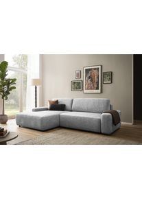 Ecksofa Home Affaire "TORGE (264cm), Schlafsofa in Cord, Samtvelours o Struktur fein, L-Form", silber (silbergrau), B:264cm H:82cm T:162cm, 100% Polyester, Sofas, Ecksofa, Schlaffunktion, Bettkasten, Liegefl&auml;che: 125/210 cm