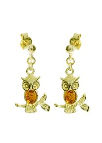 Paar Ohrh&auml;nger OSTSEE-SCHMUCK "- Eule - Gold 333/000 - Bernstein" Gr. 28, gold (gold 333, goldfarben, gelb), Ohrringe, Damen, 28, Gelbgold 333, Paar Ohrh&auml;nger