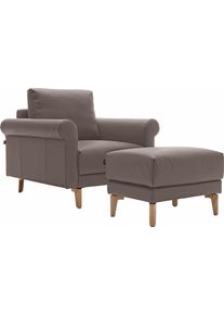 Sessel "CR.450, Designsessel, Loungesessel", beige (beigegrau 534, 26), B:88cm H:85cm T:95cm, NaturLEDER OSKAR (echtes Rindsleder);Chenille COCO (72% Polyester 15% Baumwolle 13% Polyacryl), CREATION BY ROLF BENZ, Sessel, Sessel, modern Landhaus, mit tollem Sitzkomfort, Breite 88 cm, Fu&szlig; Nussbaum