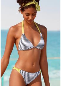 Triangel-Bikini-Top Venice Beach "Camie", Damen, Gr. 36, Cup A/B, gr&uuml;n (schwarz, wei&szlig;, limette), Recycling-Polyamid, gestreift, kontrastfarbene Details, Bikini-Oberteile Triangel-Bikini-Top, mit geflochtenen Details