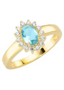 Fingerring Firetti "Schmuck Geschenk Silber 925 Silberring Bl&uuml;te" Gr. 17, blau (gelbgoldfarben, hellblau, kristallwei&szlig;), Fingerringe, Damen, 17, Silber 925 (Sterlingsilber), 3,1mm, Fingerring, mit Kristallstein, Zirkonia (synth.)
