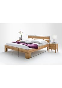 Massivholzbett Home Affaire "Modesty II, Made in Europe", beige (naturfarben), B:146cm H:93cm L:206cm, Betten, Massivholzbett, aus massiver Kernbuche, in verschiedenen Breiten, mit Metallbeschl&auml;gen
