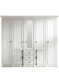 Kleiderschrank Home Affaire "California Landhaus W&auml;scheschrank mit Spiegel, 147 oder 236cm breit", wei&szlig; (pinie wei&szlig;), B:236cm H:206cm T:64cm, FSC-zertifizierter Holzwerkstoff, Schr&auml;nke, Kleiderschrank, INKLUSIVE komplette Innenausstattung, mit einzigartigen Griffen