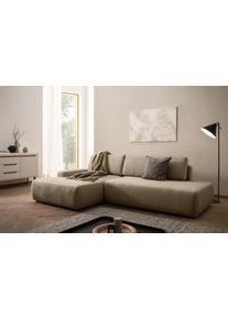 Ecksofa Home Affaire "TORGE, Schlafsofa Cord, Samtvelours u. Strukur fein, Couch in L-Form", braun (hellbraun), B:276cm H:82cm T:164cm, 100% Polyester, Sofas, Ecksofa, Schlaffunktion und Bettkasten, Liegefl&auml;che: 210x125 cm, neues Design