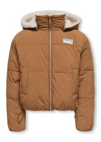 Wendejacke KIDS Only "KOGMARIA REVERSIBLE PUFFER JACKET OTW", M&auml;dchen, Gr. 152, braun (toasted coconut), Web, Obermaterial: 100% Polyamid, mehrfarbig, unifarben, Basic taillenbedeckt, mit innenliegendem Gummizug, Jacken Wendejacke, als Pl&uuml;schjacke oder Steppjacke tragbar
