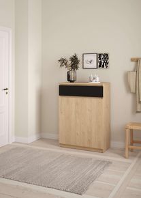 Schuhschrank Inosign "Naia Schuhaufbewahrung, Schuhkommode, Schuhregal, Garderobenschrank", schwarz (jackson hickory, schwarz), B:80,4cm H:111,3cm, Holzwerkstoff, Schr&auml;nke, Schuhschrank, mit 2 T&uuml;ren und 4 Einlegeb&ouml;den, 1 Schublade, Breite 80 cm