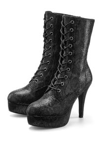 Schn&uuml;rstiefelette "Stiefel", Damen, Gr. 45, Textil, schwarz (schwarz snake), Obermaterial: 100% Textilmaterial. Decksohle: 100% Lederimitat. Futter: 100% Textilmaterial. Laufsohle: 100% Synthetik, LASCANA Belle Affaire, Schuhe Schn&uuml;rstiefelette, High-Heel-Boots mit Plateauabsatz