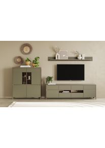 Wohnwand Home Affaire "Stranda, moderne Anbauwand, Komplettset im Scandi-Style", eukalyptus skandi eiche, B:319cm, Holzwerkstoff, Kastenm&ouml;bel-Sets, Wohnwand, enth&auml;lt Lowboard, Highboard und Wandboard, 324 cm breit