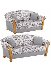 Polstergarnitur Home Affaire "Milano, bequem durch Federkern, Landhaus Stil, geschwungene Armlehnen", lila (hellgrau, flieder gebl&uuml;mt), H:83cm T:81cm, Sitzm&ouml;bel-Sets, Polstergarnitur, 2-Sitzer und 3-Sitzer