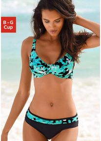 B&uuml;gel-Bikini Petite Fleur, Damen, Gr. 46, Cup E, gr&uuml;n (t&uuml;rkis, bedruckt), Polyamid, floral, Bikini-Sets B&uuml;gel-Bikini, mit floralem Druck
